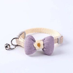 Cat Tan sparkle collar  fabric Purple stuffed bow clip  bell collar daisy center